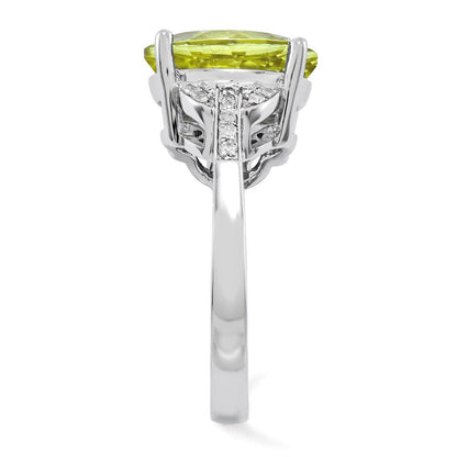 Sterlingsilber Rhodiniert Oval Zitrone Quarz & Diamant Ring (size 7 Nur)