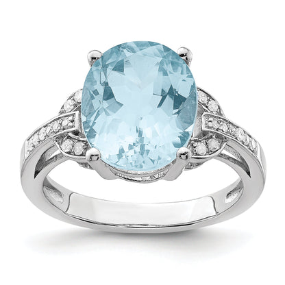 Sterlingsilber Rhodium Himmel Blautopas & Diamant Ring