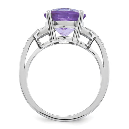 Sterlingsilber Rhodiniert Rosa Quarz & Diamant Ring