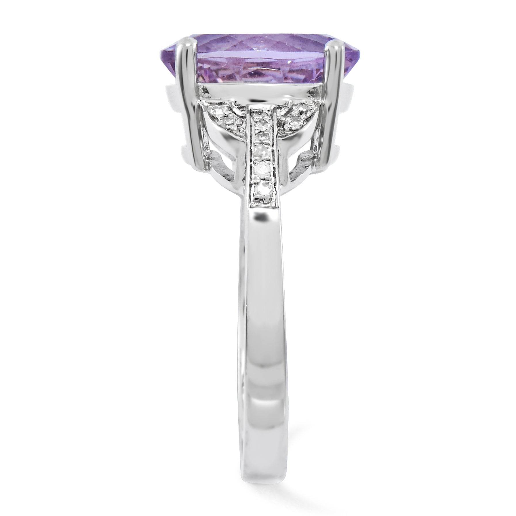 Sterlingsilber Rhodiniert Rosa Quarz & Diamant Ring