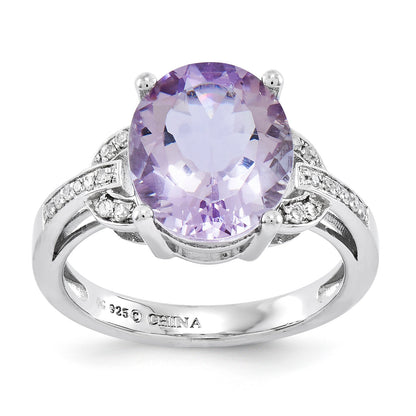 Sterlingsilber Rhodiniert Rosa Quarz & Diamant Ring