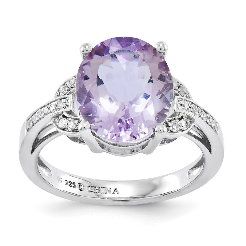 Sterlingsilber Rhodiniert Rosa Quarz & Diamant Ring