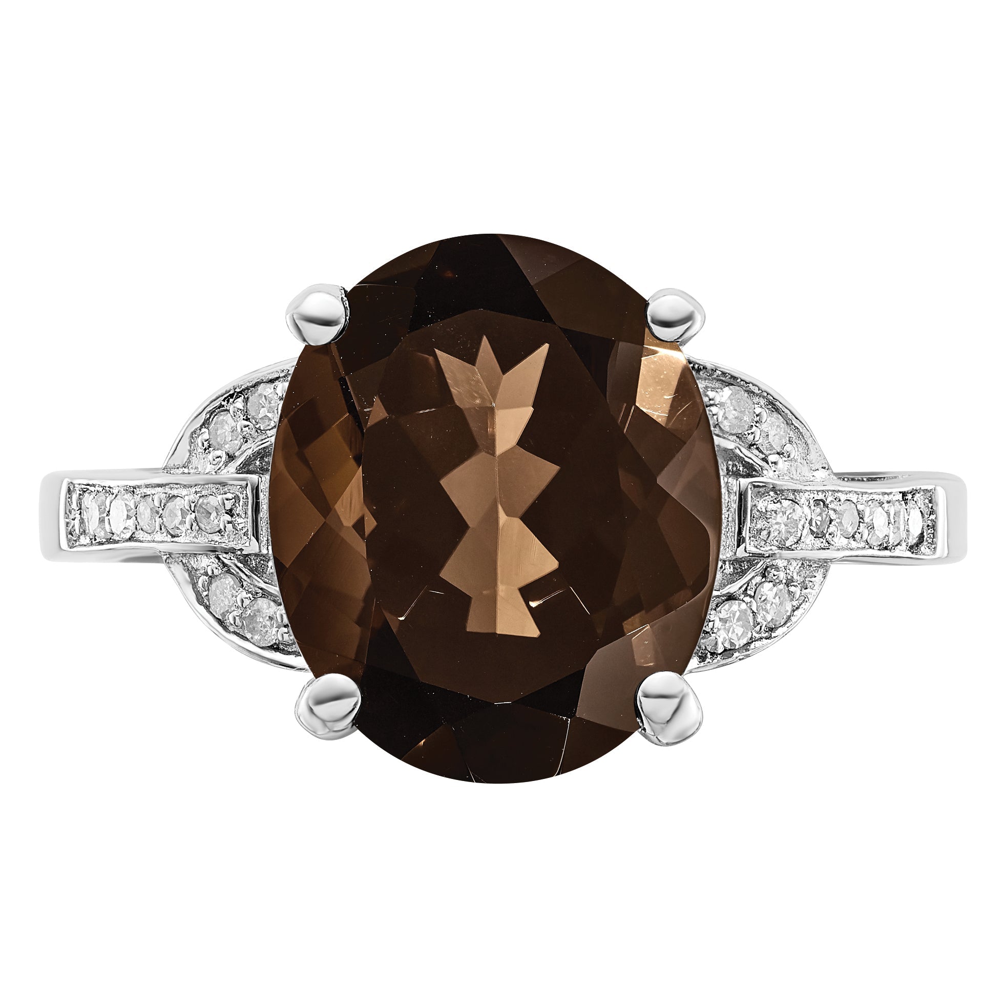 Sterlingsilber Rhodium Rauch Quarz & Diamant Ring