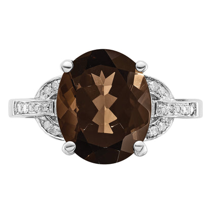 Sterlingsilber Rhodium Rauch Quarz & Diamant Ring