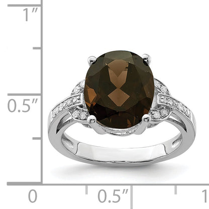 Sterlingsilber Rhodium Rauch Quarz & Diamant Ring