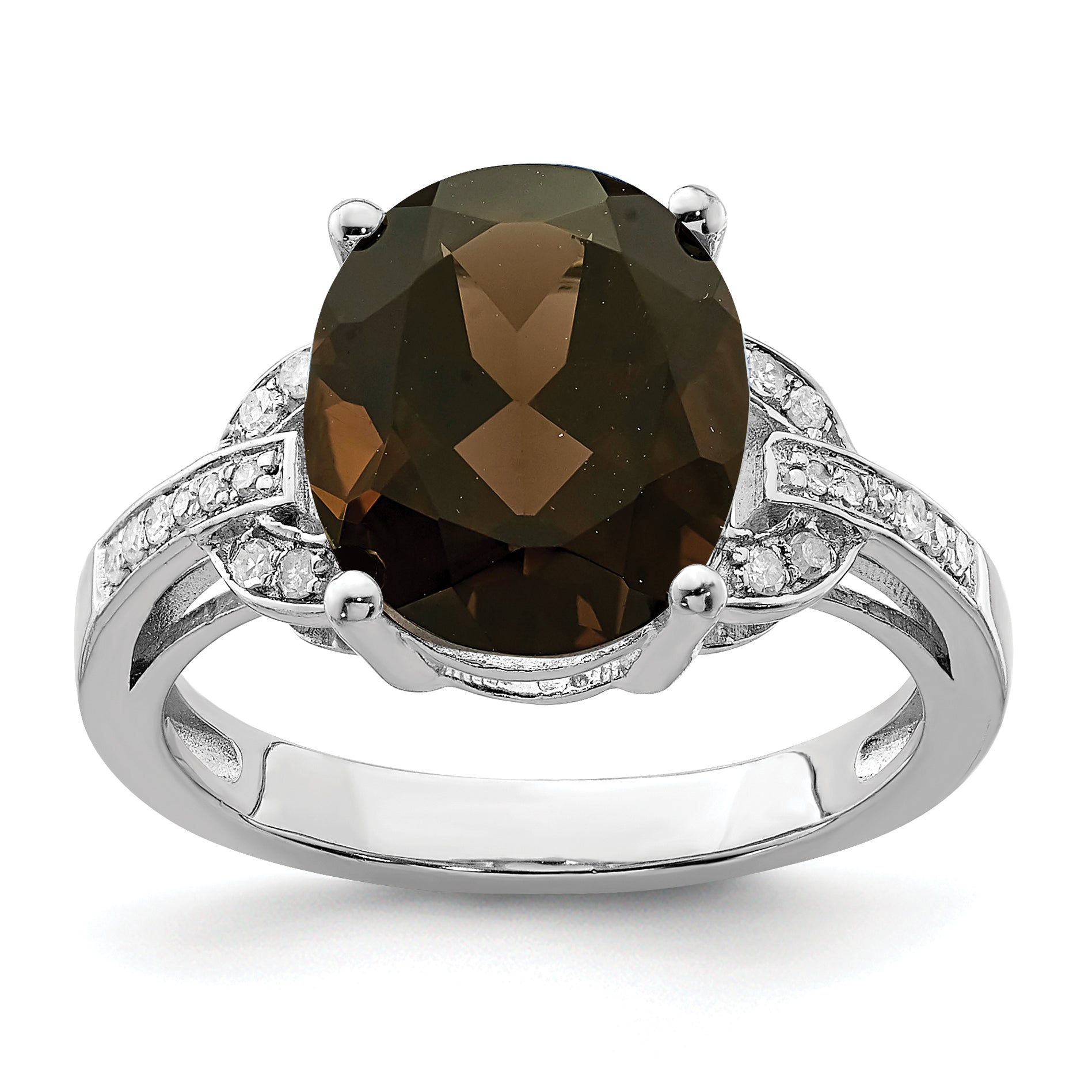 Sterlingsilber Rhodium Rauch Quarz & Diamant Ring