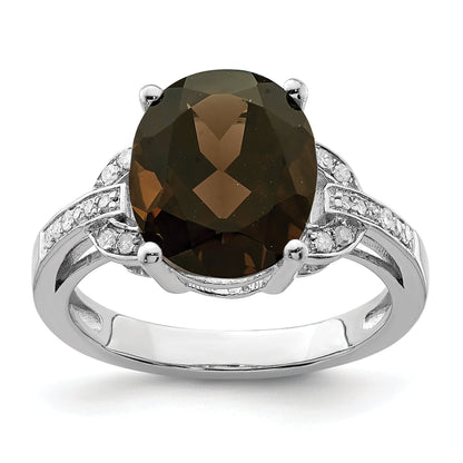 Sterlingsilber Rhodium Rauch Quarz & Diamant Ring