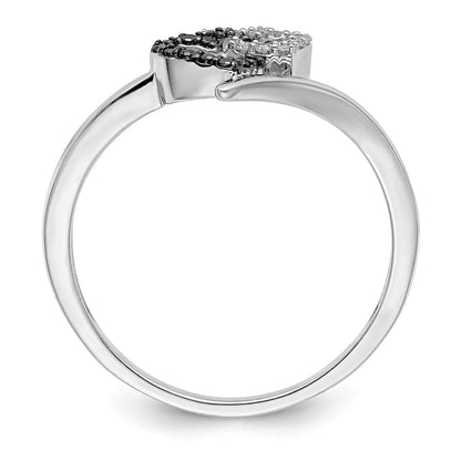 Sterlingsilber Weiß Nacht Rhodiniert Schwarz und Diamant Doppelt Herz Ring