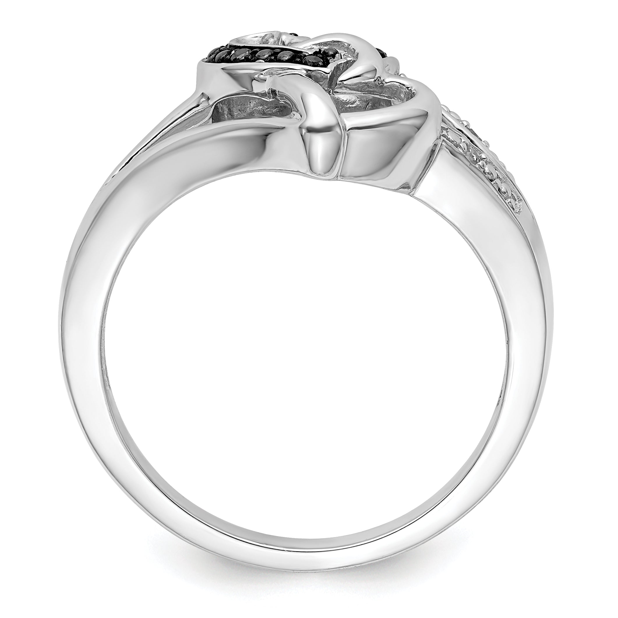 Sterlingsilber Weiß Nacht Rhodiniert Schwarz und Diamant Herz Ring