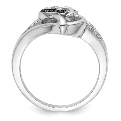 Sterlingsilber Weiß Nacht Rhodiniert Schwarz und Diamant Herz Ring
