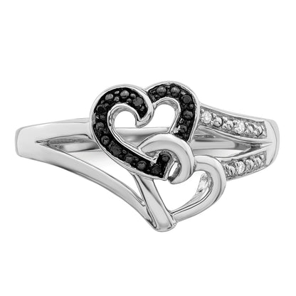 Sterlingsilber Weiß Nacht Rhodiniert Schwarz und Diamant Herz Ring