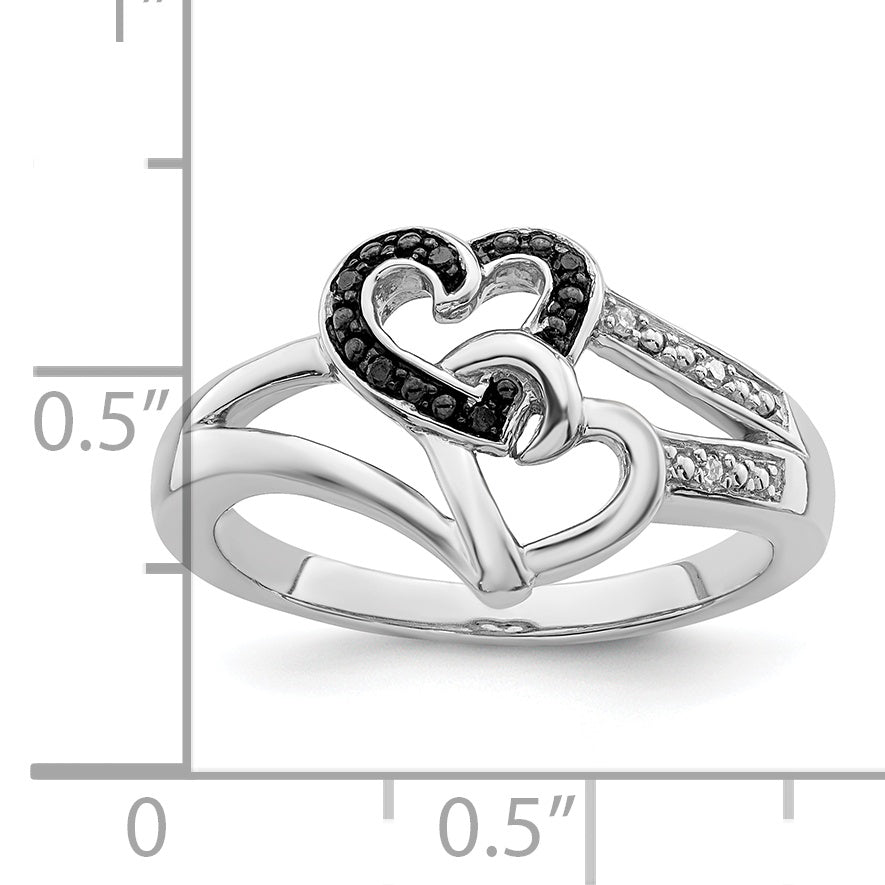 Sterlingsilber Weiß Nacht Rhodiniert Schwarz und Diamant Herz Ring