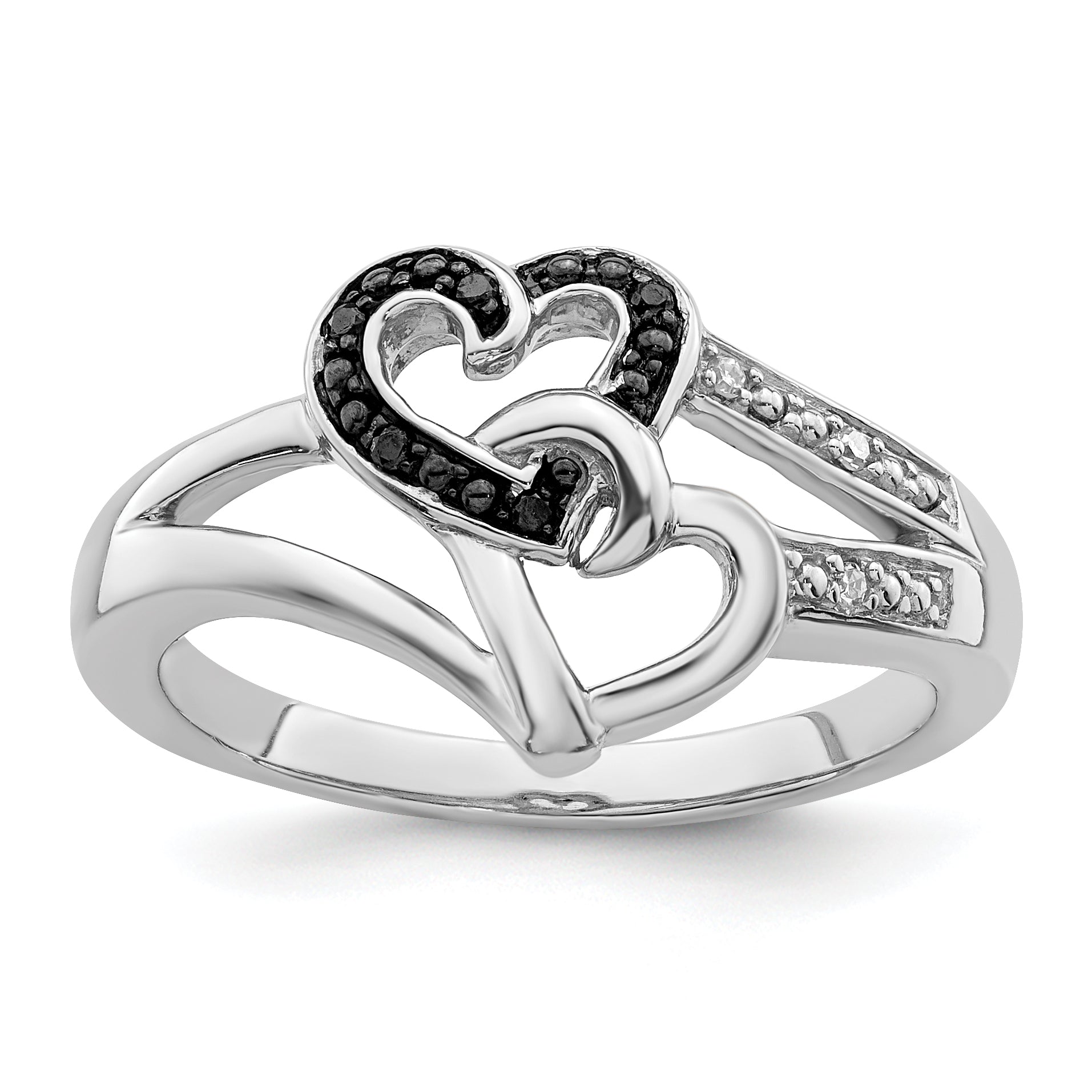 Sterlingsilber Weiß Nacht Rhodiniert Schwarz und Diamant Herz Ring
