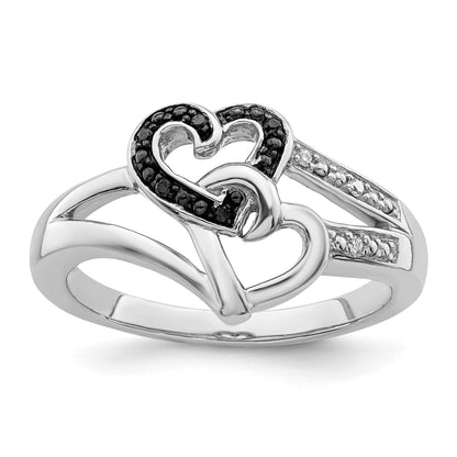 Sterlingsilber Weiß Nacht Rhodiniert Schwarz und Diamant Herz Ring