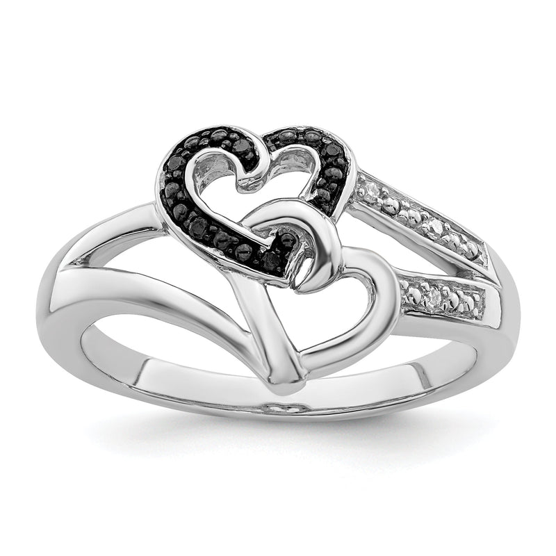 Sterlingsilber Weiß Nacht Rhodiniert Schwarz und Diamant Herz Ring