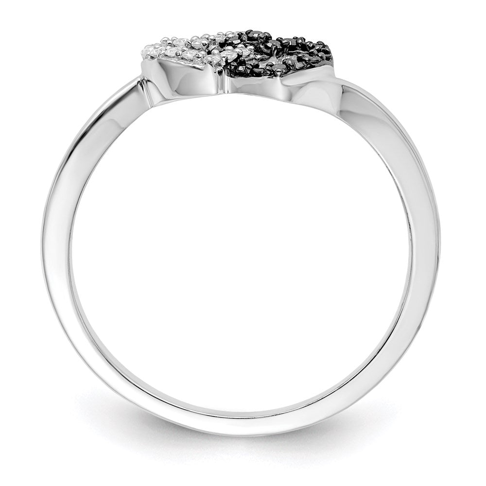 Sterlingsilber Weiß Nacht Rhodiniert Schwarz und Diamant Doppelt Herz Ring