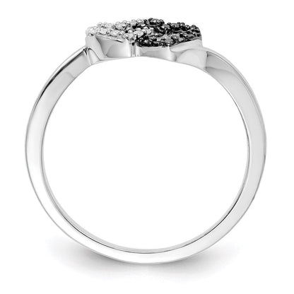 Sterlingsilber Weiß Nacht Rhodiniert Schwarz und Diamant Doppelt Herz Ring