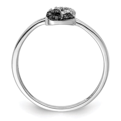 Sterlingsilber Weiß Nacht Rhodiniert Schwarz und Diamant Doppelt Herz Ring