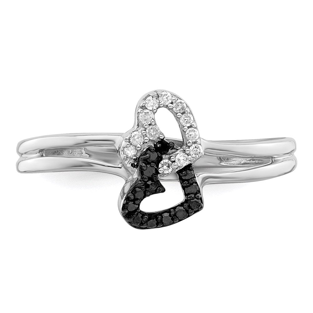 Sterlingsilber Weiß Nacht Rhodiniert Schwarz und Diamant Doppelt Herz Ring