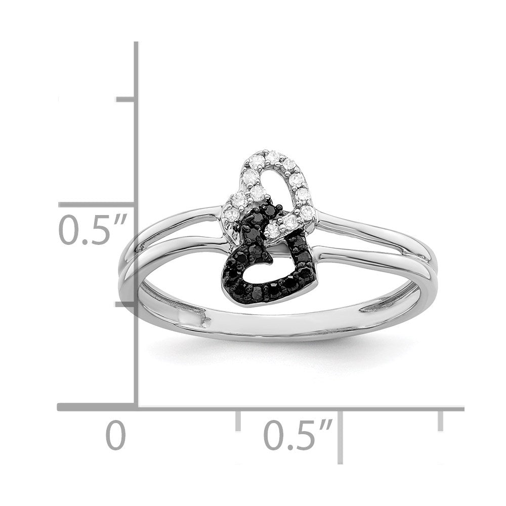 Sterlingsilber Weiß Nacht Rhodiniert Schwarz und Diamant Doppelt Herz Ring