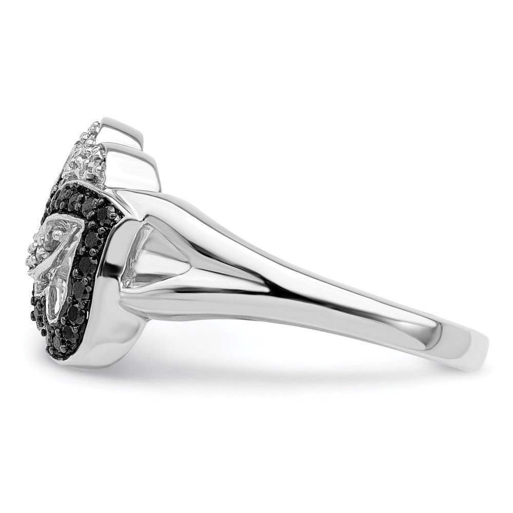 Sterlingsilber Weiß Nacht Rhodiniert Schwarz und Diamant Herzen Ring