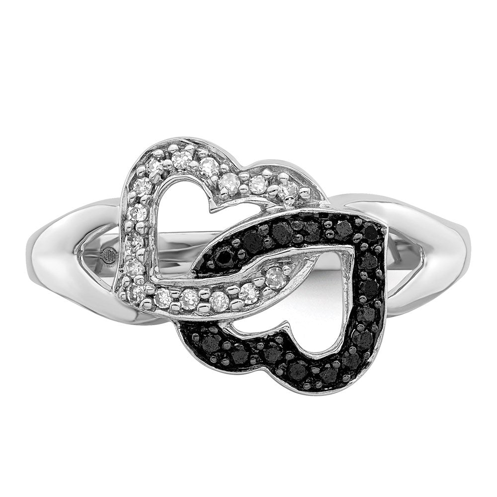 Sterlingsilber Weiß Nacht Rhodiniert Schwarz und Diamant Herzen Ring