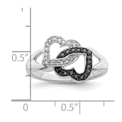 Sterlingsilber Weiß Nacht Rhodiniert Schwarz und Diamant Herzen Ring