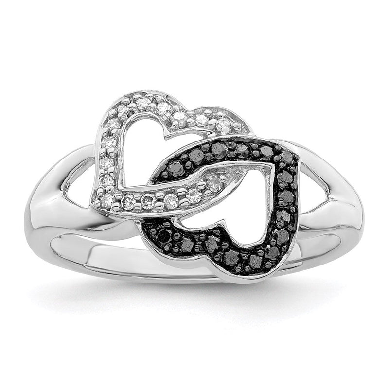 Sterlingsilber Weiß Nacht Rhodiniert Schwarz und Diamant Herzen Ring