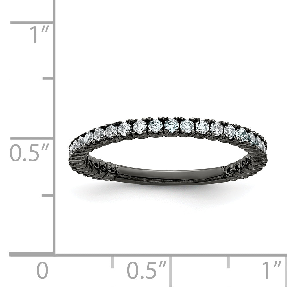 Sterlingsilber Schimmernd Schwarz Rhodiniert 28 Stein Zirkonia Ring