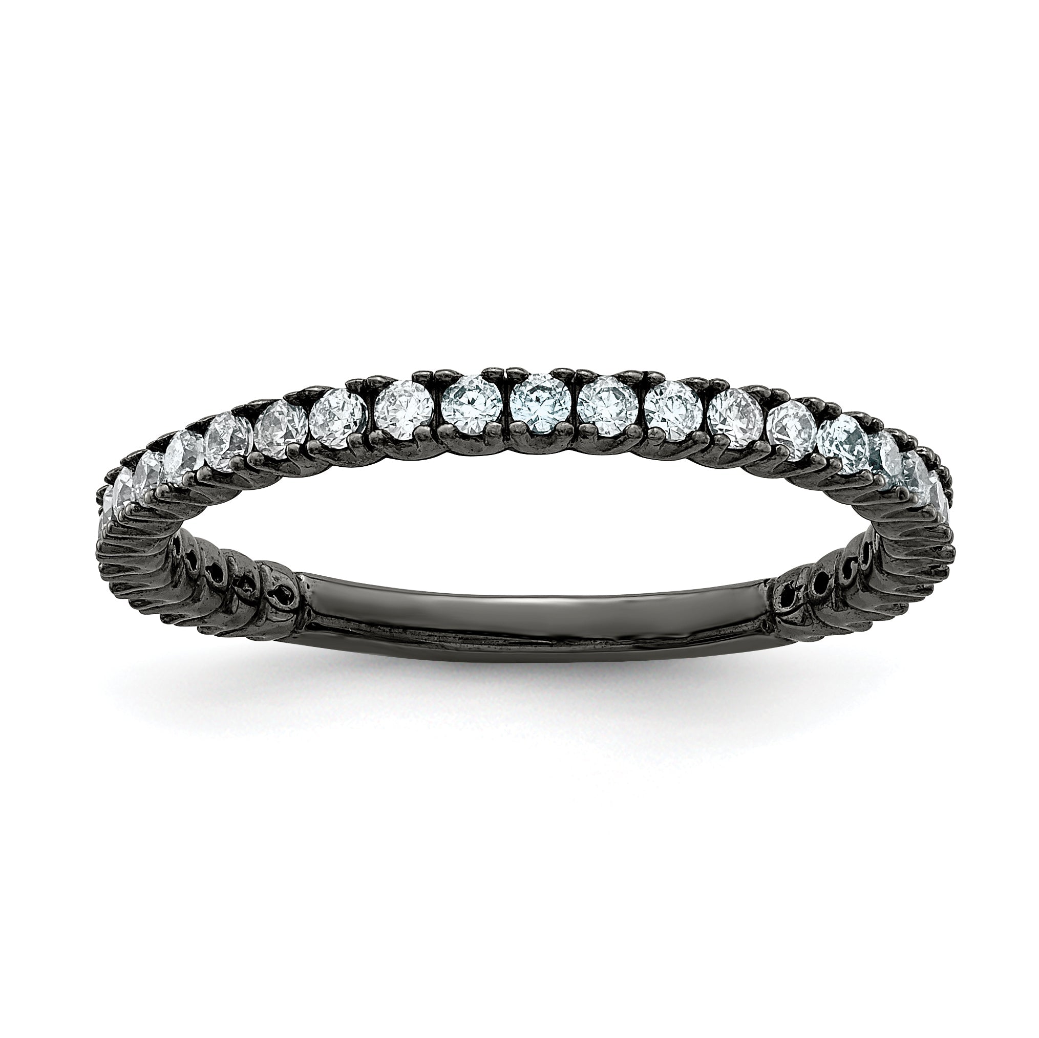Sterlingsilber Schimmernd Schwarz Rhodiniert 28 Stein Zirkonia Ring
