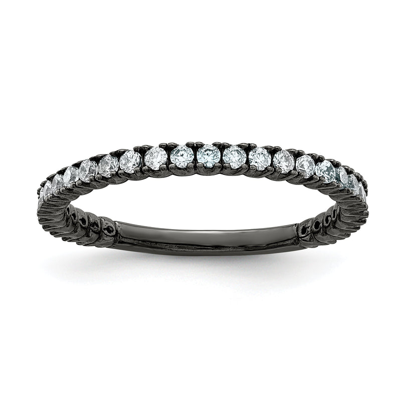 Sterlingsilber Schimmernd Schwarz Rhodiniert 28 Stein Zirkonia Ring