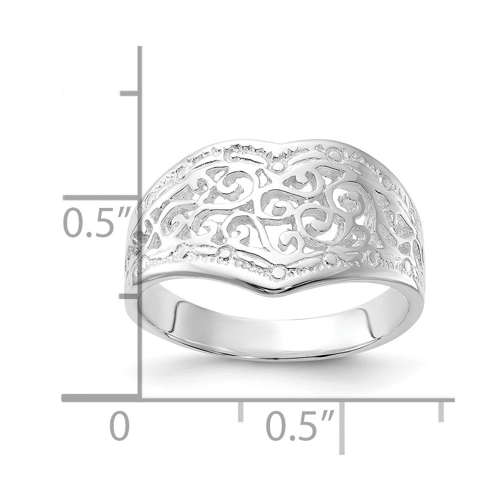Sterlingsilber Poliert Herz Wirbel Design Ring (size 7 Nur)