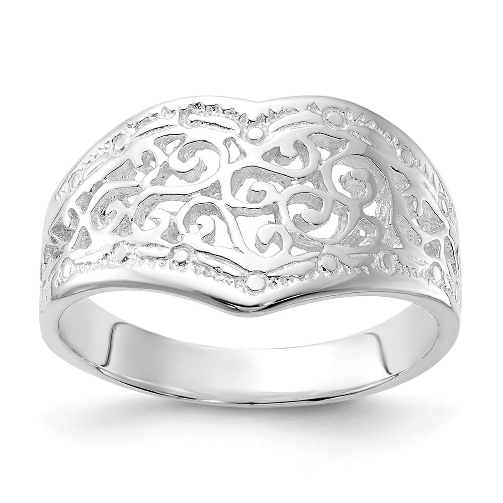 Sterlingsilber Poliert Herz Wirbel Design Ring (size 7 Nur)