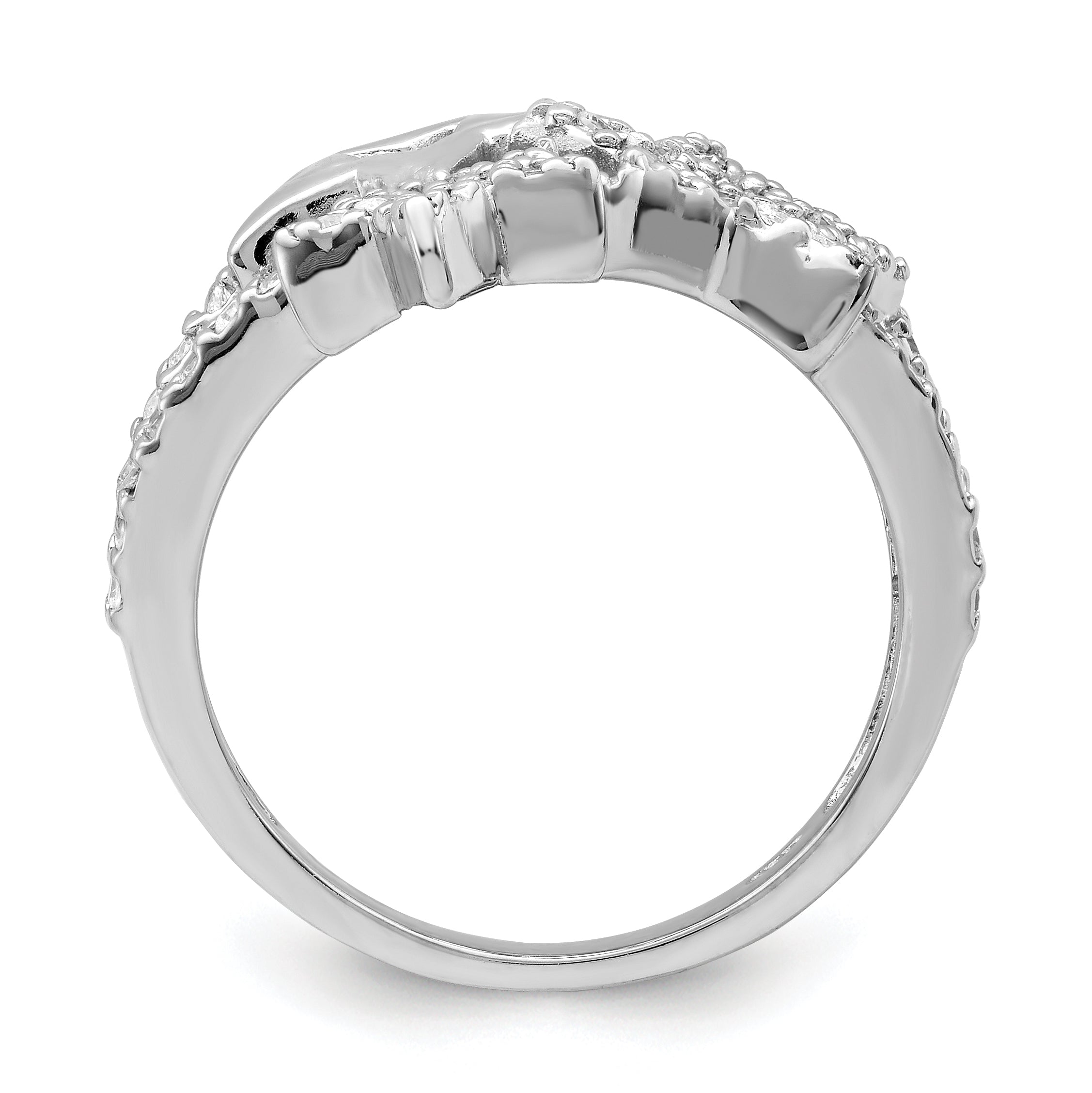 Sterlingsilber Rhodiniert Zirkonia Dreifach Stern Ring