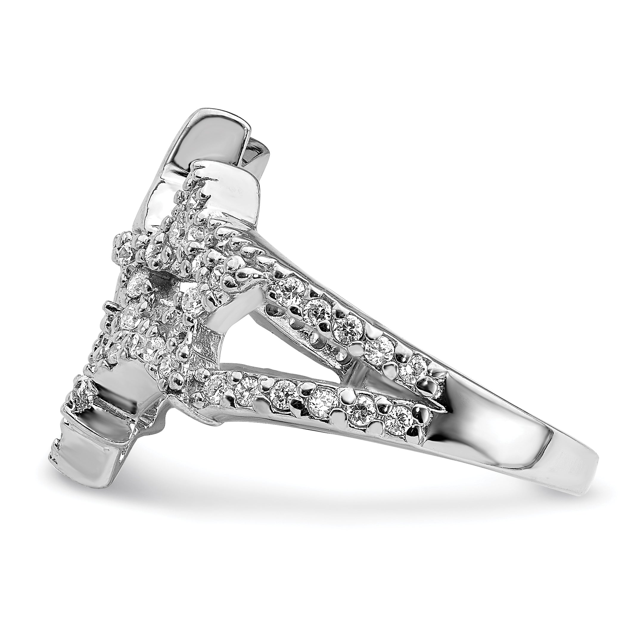 Sterlingsilber Rhodiniert Zirkonia Dreifach Stern Ring
