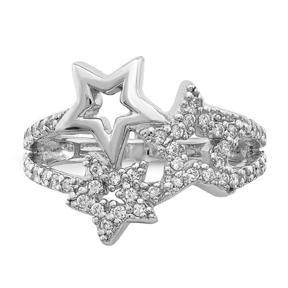 Sterlingsilber Rhodiniert Zirkonia Dreifach Stern Ring
