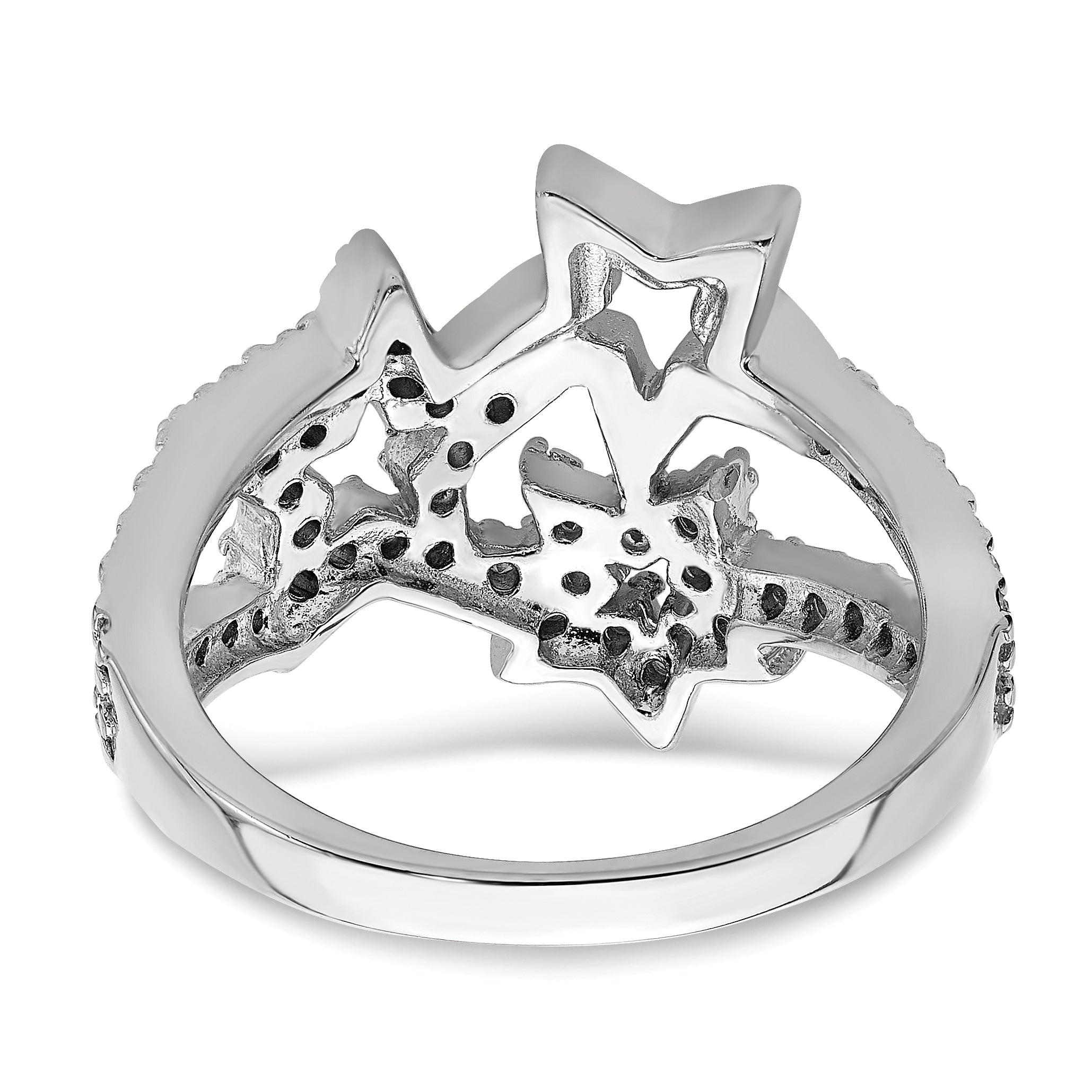 Sterlingsilber Rhodiniert Zirkonia Dreifach Stern Ring