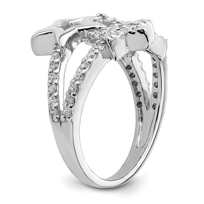 Sterlingsilber Rhodiniert Zirkonia Dreifach Stern Ring