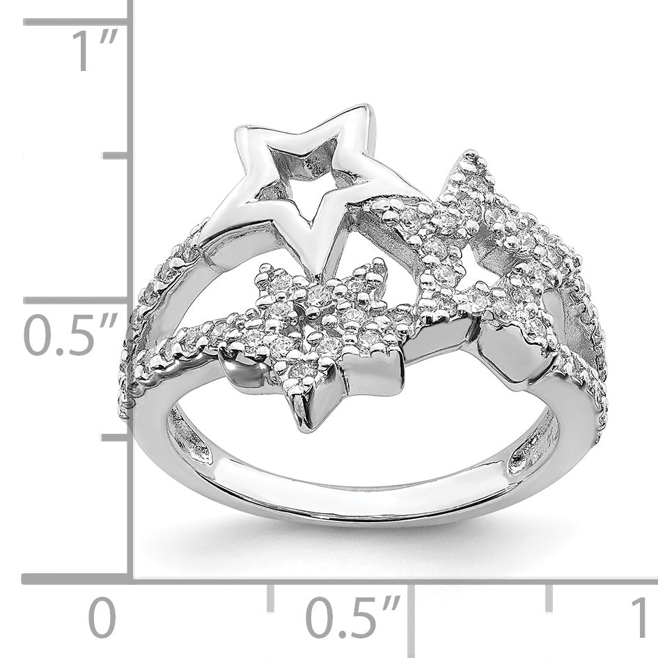 Sterlingsilber Rhodiniert Zirkonia Dreifach Stern Ring