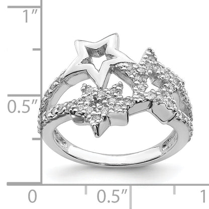 Sterlingsilber Rhodiniert Zirkonia Dreifach Stern Ring