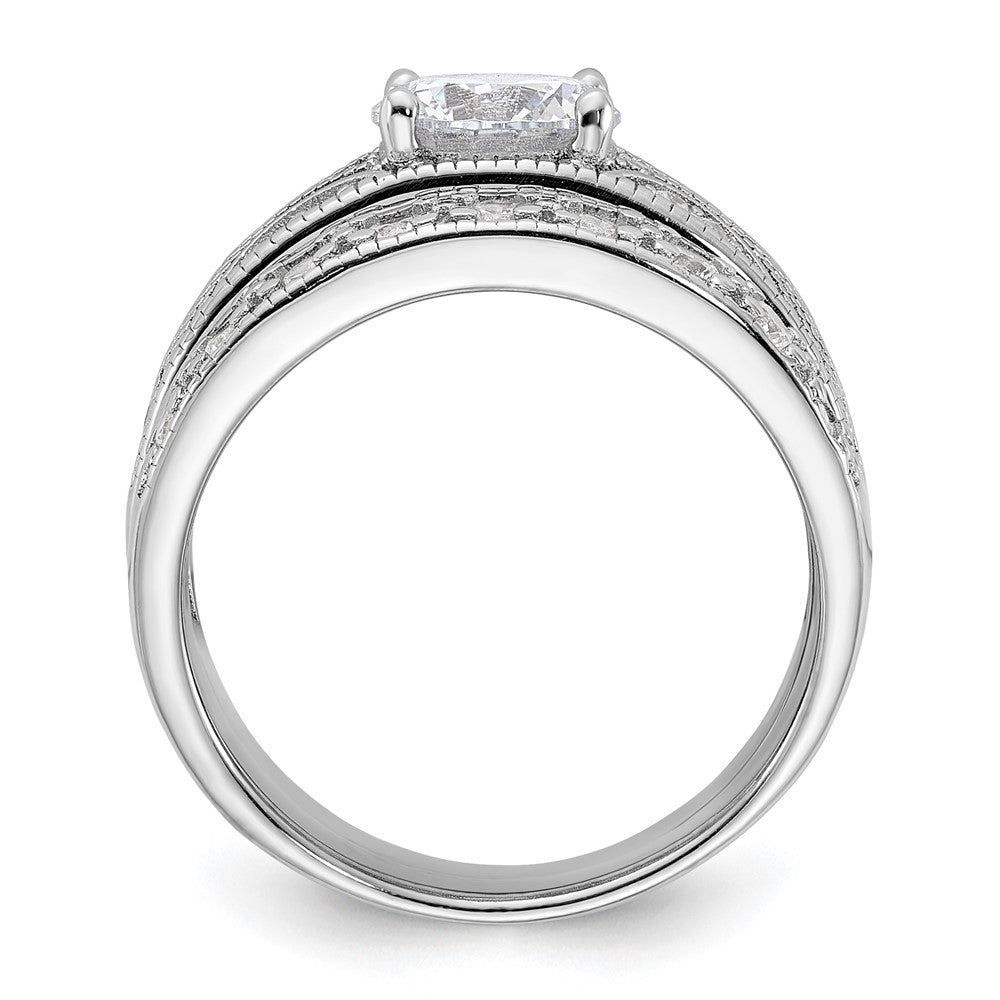 Sterlingsilber Rhodiniert Rund Zirkonia Mittig Hochzeit Ring Set (size 6 Nur)