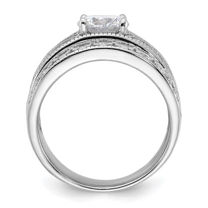 Sterlingsilber Rhodiniert Rund Zirkonia Mittig Hochzeit Ring Set (size 6 Nur)