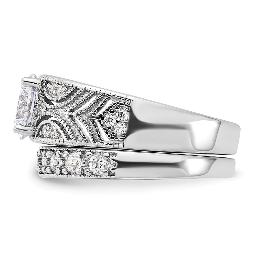 Sterlingsilber Rhodiniert Rund Zirkonia Mittig Hochzeit Ring Set (size 6 Nur)