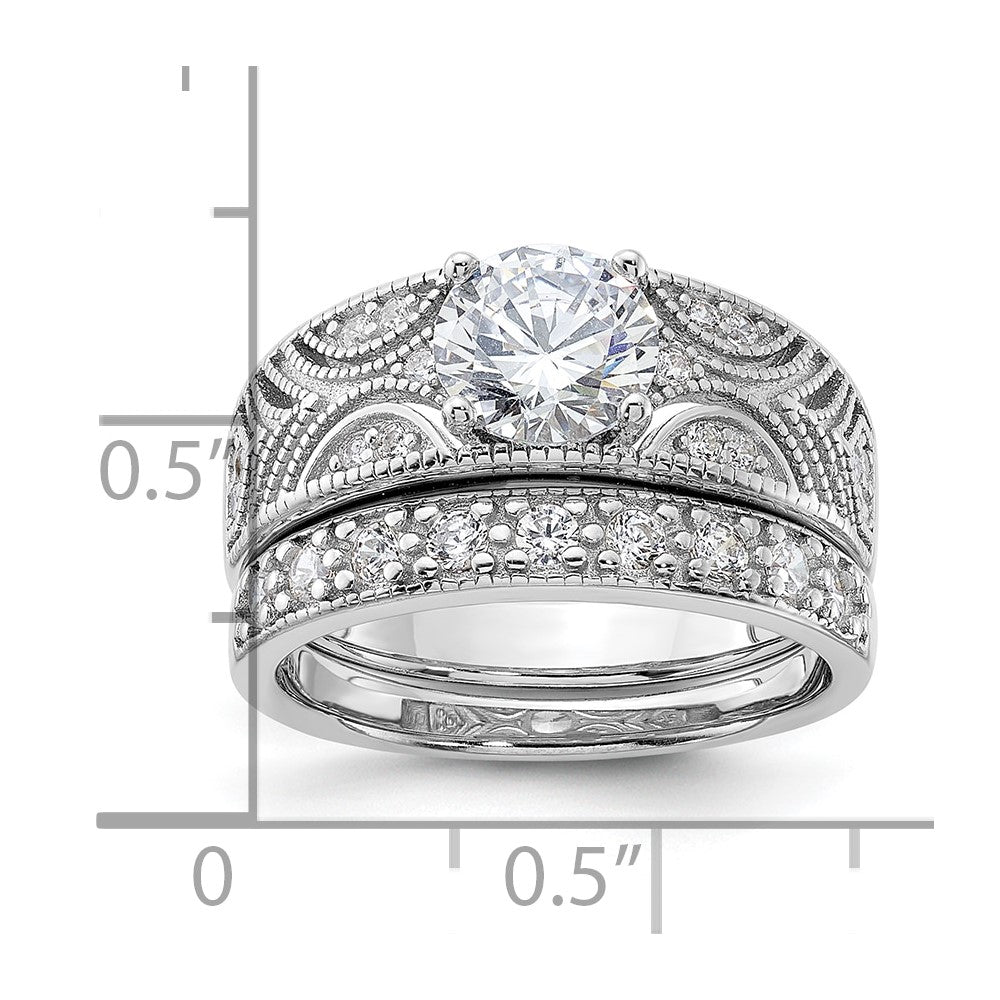 Sterlingsilber Rhodiniert Rund Zirkonia Mittig Hochzeit Ring Set (size 6 Nur)