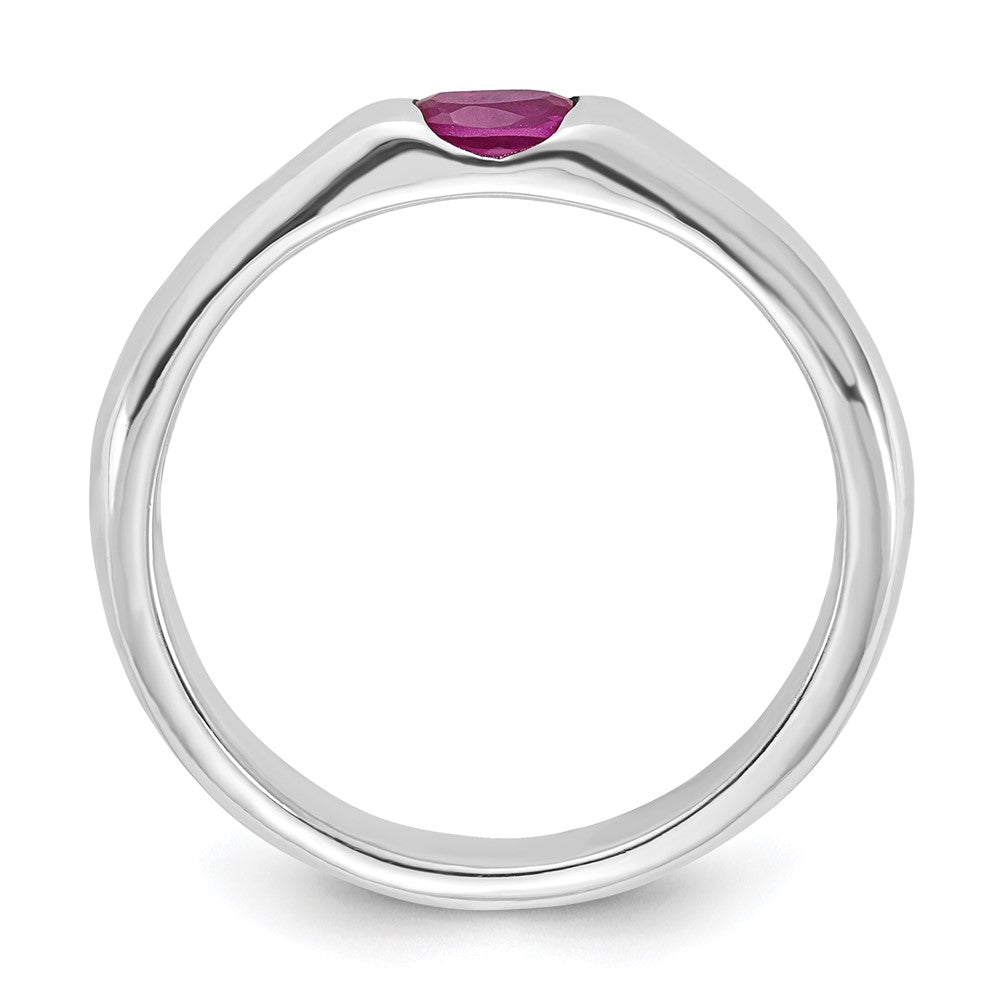 Sterlingsilber Rot Oval Zirkonia Halb Zargenfassung Ring (size 8 Nur)