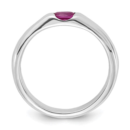 Sterlingsilber Rot Oval Zirkonia Halb Zargenfassung Ring (size 8 Nur)
