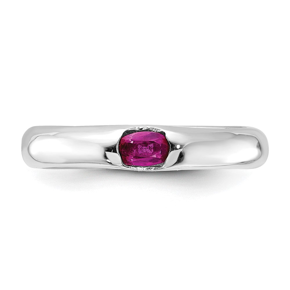 Sterlingsilber Rot Oval Zirkonia Halb Zargenfassung Ring (size 8 Nur)