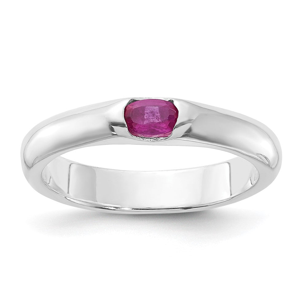 Sterlingsilber Rot Oval Zirkonia Halb Zargenfassung Ring (size 8 Nur)