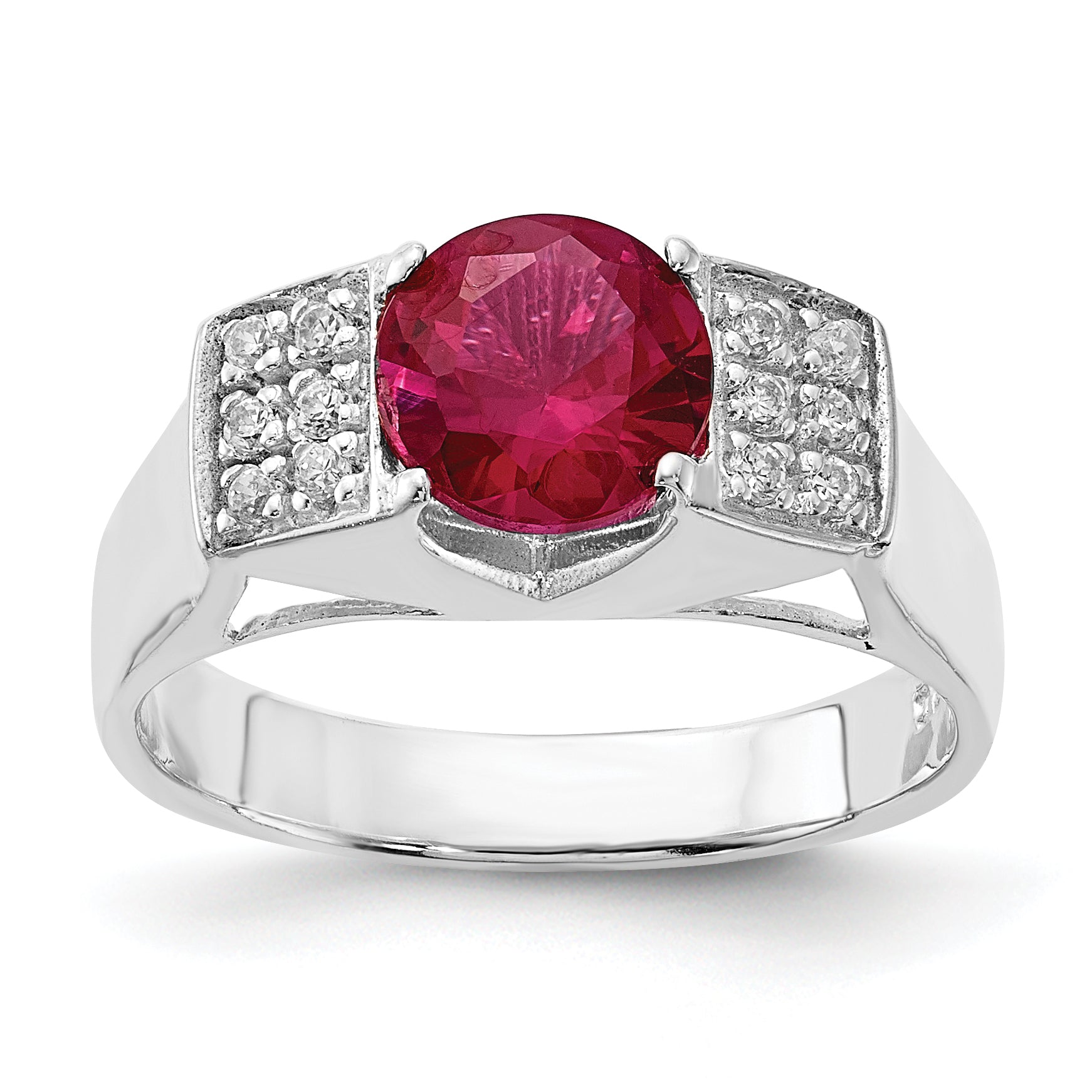 Sterlingsilber Rot Rund Pavé‚äö Sides Zirkonia Ring