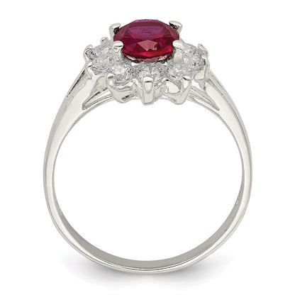 Sterlingsilber Rot Oval Zirkonia Cluster Ring